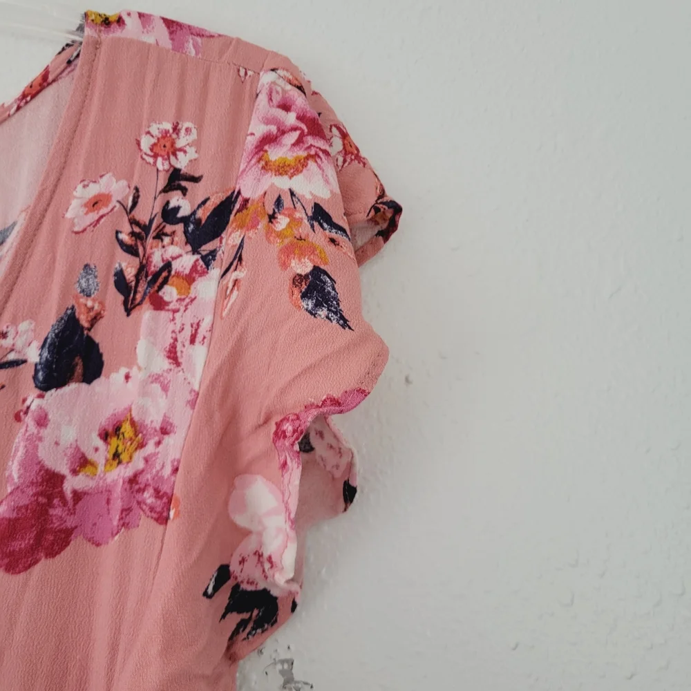 Jolt Peach Button Front Tie Waist Flutter Sleeve Jumpsuit - Picture 4 of 7